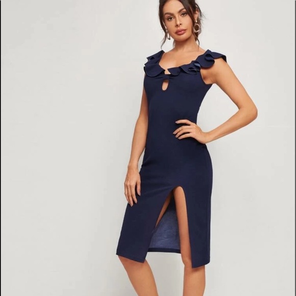 Dresses & Skirts - Split thigh cut out ruffle trim dress-size 8/10